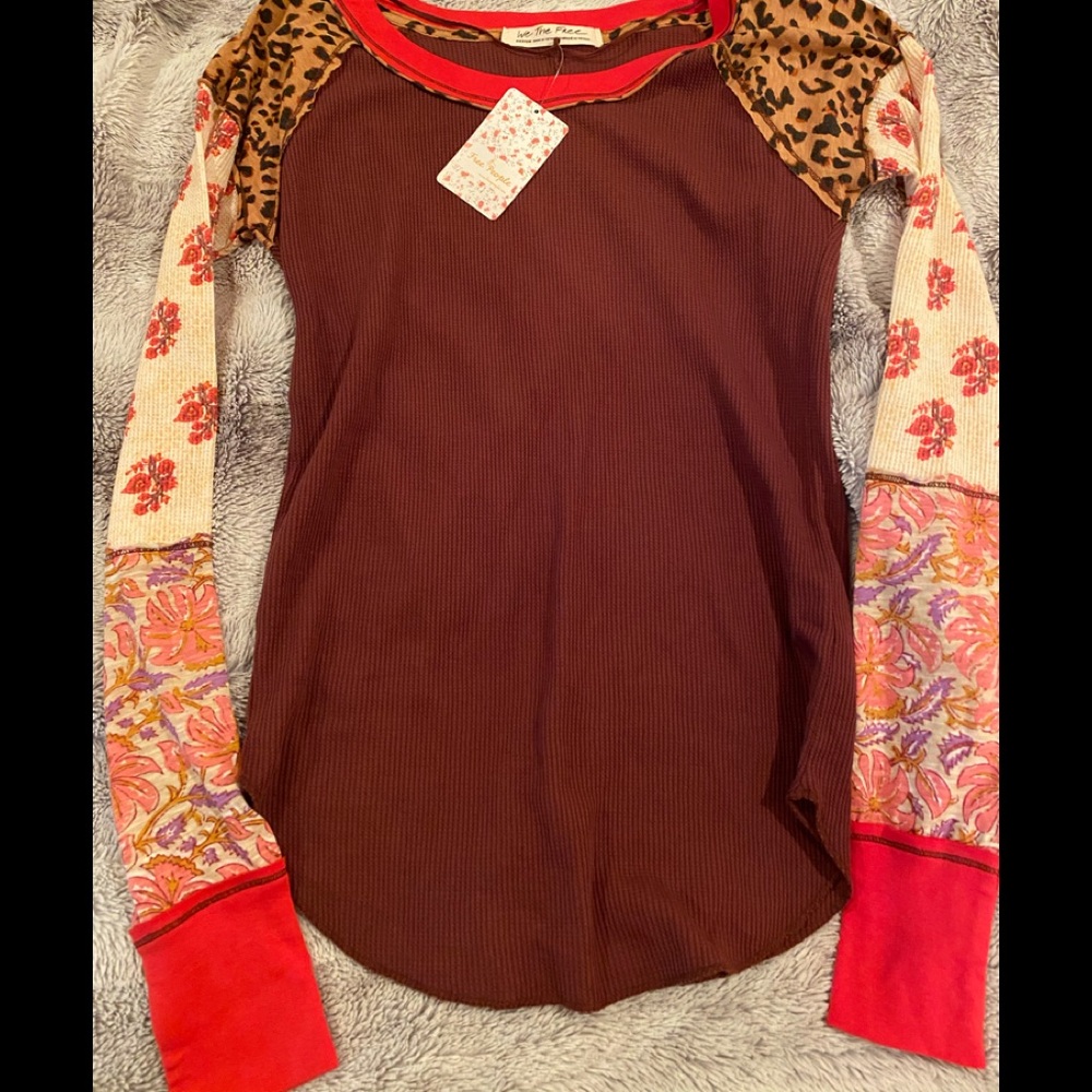 NWT Free People thermal top with patterned sleeves
